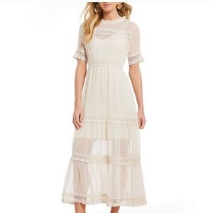 Chelsea& Violet Ivory Embroidered Lace Swiss Dot Maxi Dress Sz S